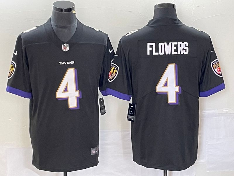 Men Baltimore Ravens #4 Flowers Black Nike Vapor Limited NFL Jersey